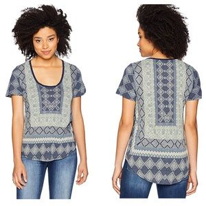 Lucky Brand short sleeve knit border print blue L